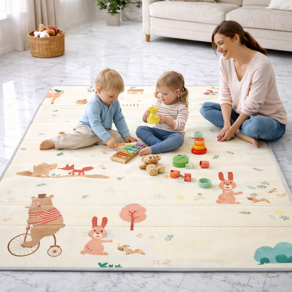 LulluLab™ Tappeto gioco per neonati e bambini, pieghevole, reversibile e impermeabile.