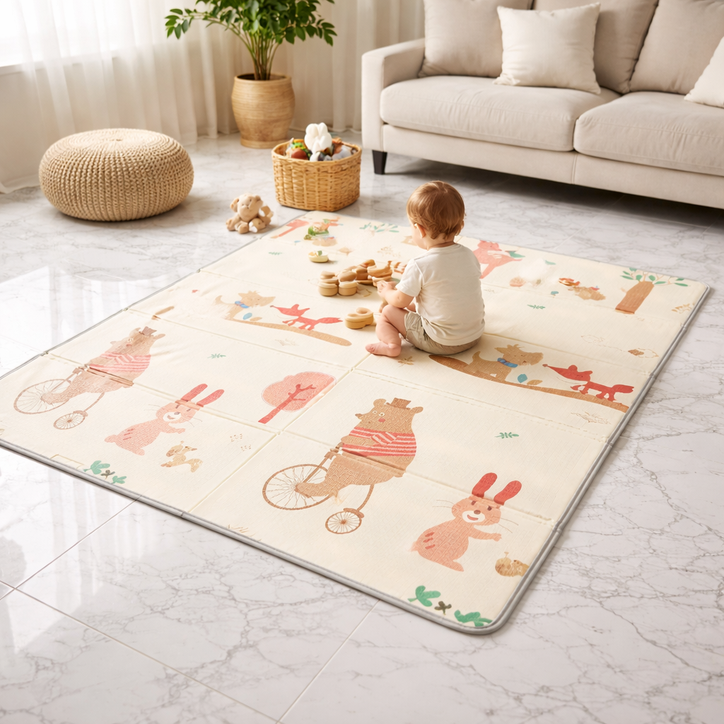 LulluLab™ Tappeto gioco per neonati e bambini, pieghevole, reversibile e impermeabile.