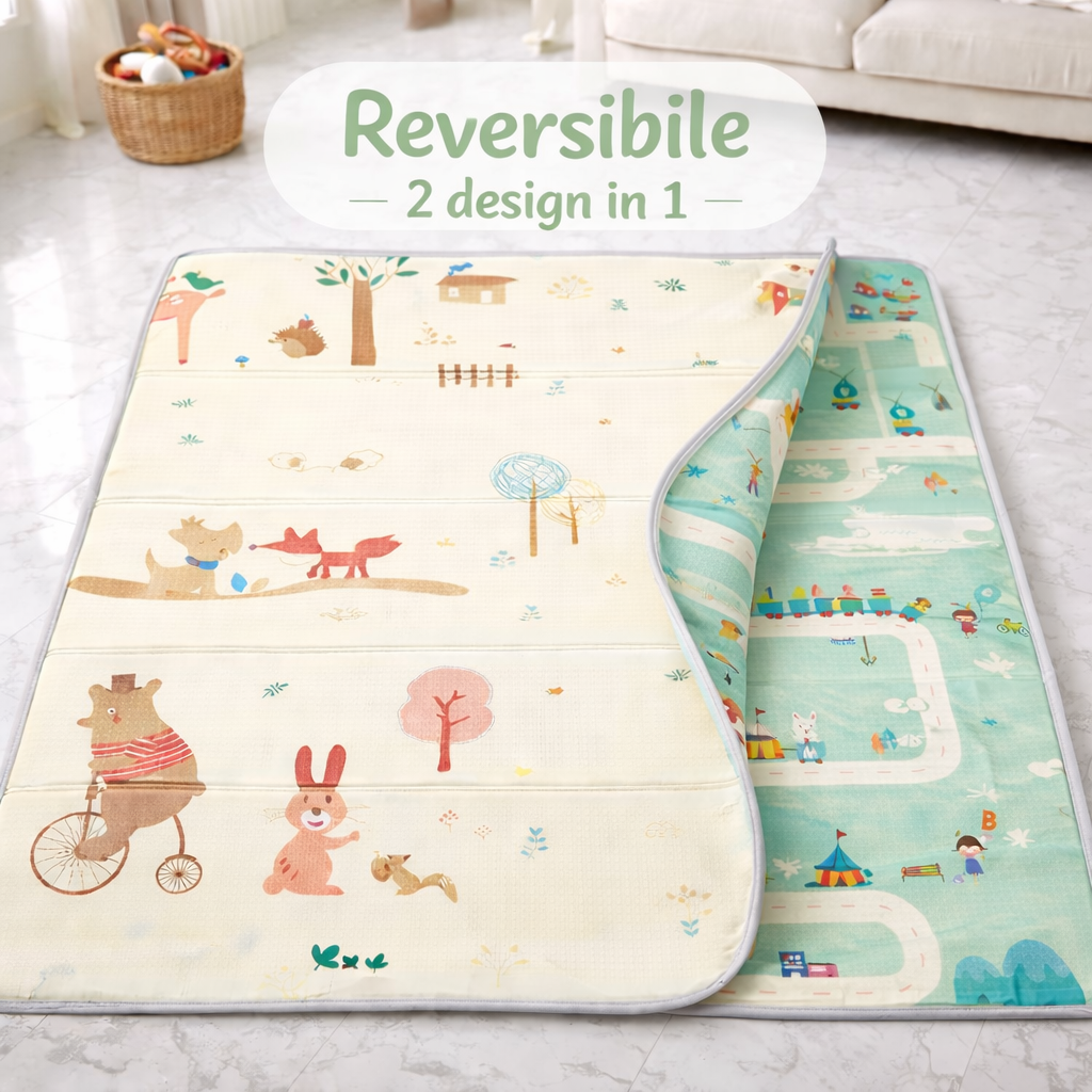 LulluLab™ Tappeto gioco per neonati e bambini, pieghevole, reversibile e impermeabile.
