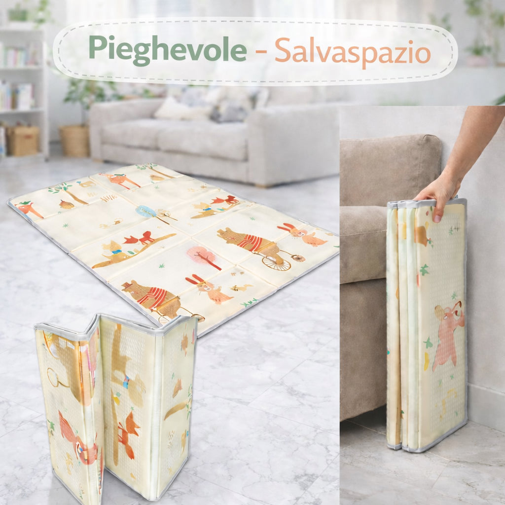 LulluLab™ Tappeto gioco per neonati e bambini, pieghevole, reversibile e impermeabile.